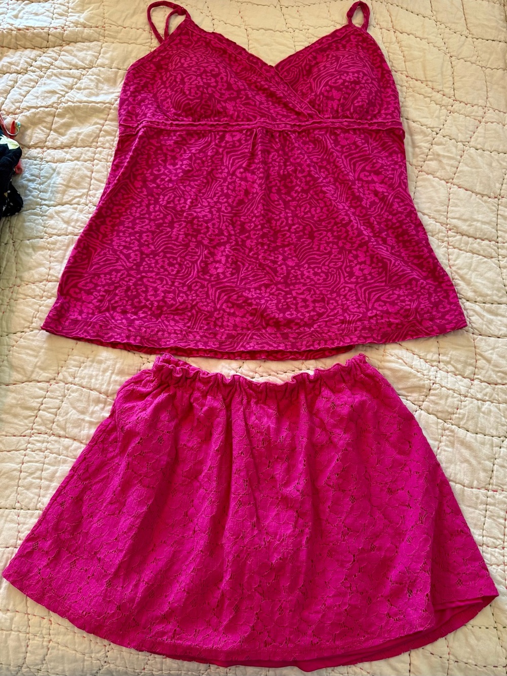 Indigo & Eyelash Girls Bright Pink Lace Cami & Skort Set